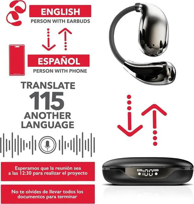 Alt view image 6 of 7 - AI Translation Earbuds Real Time, 3-in-1 Translator Earbuds 144 Languages & Accents, Audifonos Traductores Inglés Español, Open Ear Headphones Bluetooth with Charging Case fit iOS & Android 99