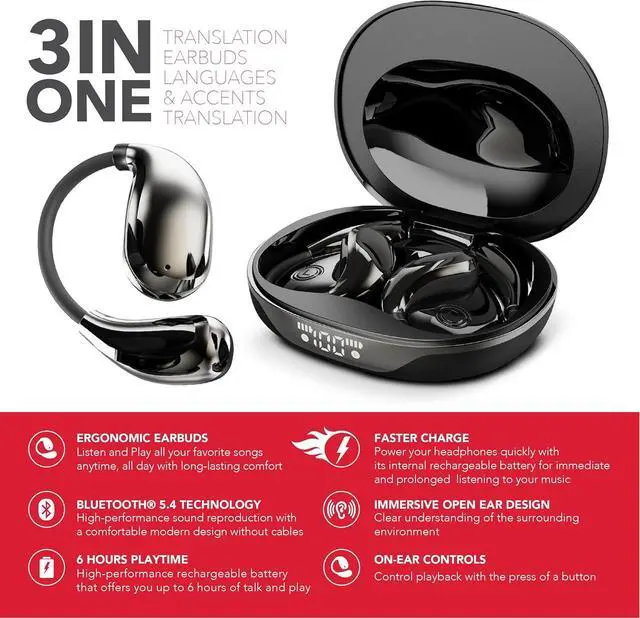 Alt view image 7 of 7 - AI Translation Earbuds Real Time, 3-in-1 Translator Earbuds 144 Languages & Accents, Audifonos Traductores Inglés Español, Open Ear Headphones Bluetooth with Charging Case fit iOS & Android 99