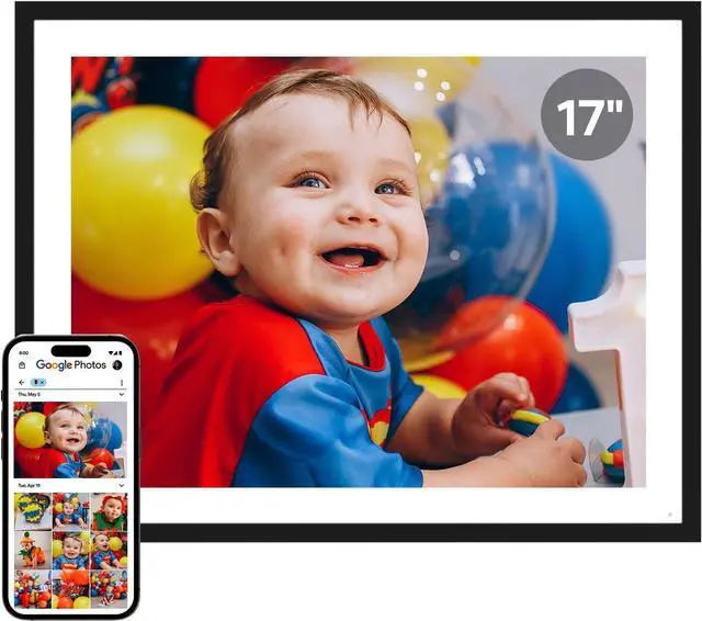 Main image of Cozyla Digital Picture Frame Large 17 Inch Digital Photo Frame Share Pictures via Email Google Photos Web Browser App Electronic Picture Frame Slideshow Free Unlimited Storage Video Picture Frame Mat