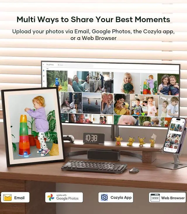 Alt view image 2 of 7 - Cozyla Digital Picture Frame Large 17 Inch Digital Photo Frame Share Pictures via Email Google Photos Web Browser App Electronic Picture Frame Slideshow Free Unlimited Storage Video Picture Frame Mat