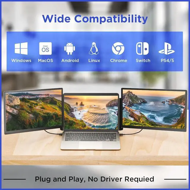 Alt view image 5 of 7 - Maxfree Laptop Screen Extender, 15.6'' 1080P Laptop Monitor Extender, 11 Display Modes, Plug & Play, Detachable Screen Triple Monitor for Laptop 13"-17.3", Compatible with Mac/Windows/Android/Switch