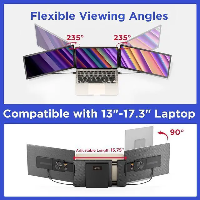 Alt view image 7 of 7 - Maxfree Laptop Screen Extender, 15.6'' 1080P Laptop Monitor Extender, 11 Display Modes, Plug & Play, Detachable Screen Triple Monitor for Laptop 13"-17.3", Compatible with Mac/Windows/Android/Switch