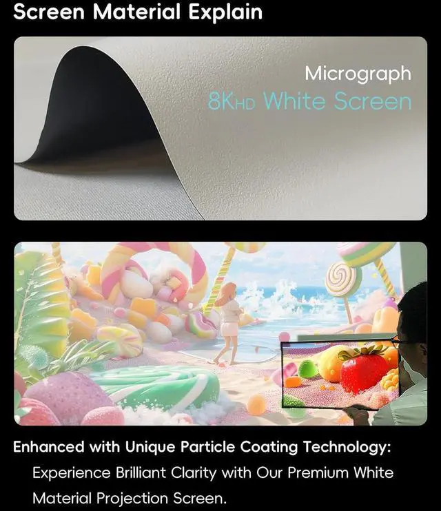 Alt view image 6 of 7 - 120 inch Projector Screen, 2.0 High Gain 16:9 8K 4K Ultra HD 3D Fixed Frame Projector Screen for Indoor Movie Video Home Theater Cinema Office Bedroom (120Inch HD Screen)