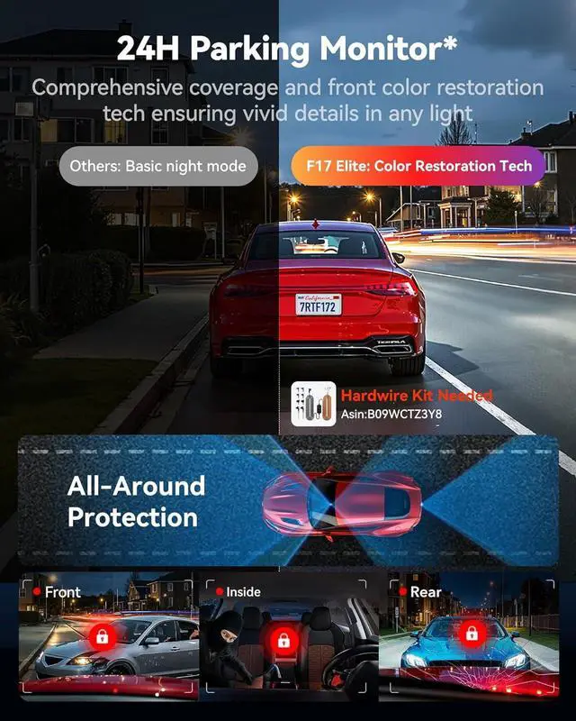 Alt view image 4 of 7 - REDTIGER F17 Elite 4K 3 Channel Dash Cam, STARVIS 2 IMX678 & IMX675, 128GB Card, Full Night Color, 4K+2.5K+1080P Front and Rear Inside, Touch Screen, Voice Control, 5GHz WiFi 6, GPS, HDR, Parking Mode
