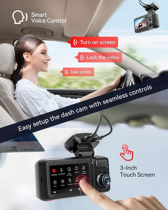 Alt view image 5 of 7 - REDTIGER F17 Elite 4K 3 Channel Dash Cam, STARVIS 2 IMX678 & IMX675, 128GB Card, Full Night Color, 4K+2.5K+1080P Front and Rear Inside, Touch Screen, Voice Control, 5GHz WiFi 6, GPS, HDR, Parking Mode