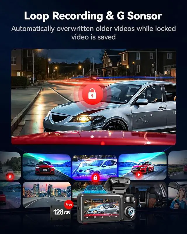 Alt view image 7 of 7 - REDTIGER F17 Elite 4K 3 Channel Dash Cam, STARVIS 2 IMX678 & IMX675, 128GB Card, Full Night Color, 4K+2.5K+1080P Front and Rear Inside, Touch Screen, Voice Control, 5GHz WiFi 6, GPS, HDR, Parking Mode