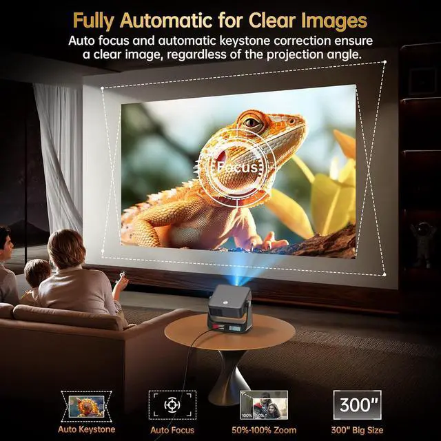 Alt view image 3 of 7 - Buit-in Google TV & Voice ControlSmart Projector with WiFi 6 and Bluetooth, 4K Support Movie Outdoor Projectors Compatible with Netflix/Prime Video/YouTube, Auto Focus Home Proyector 180°Stand
