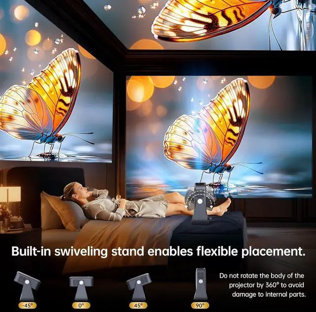 Alt view image 5 of 7 - Buit-in Google TV & Voice ControlSmart Projector with WiFi 6 and Bluetooth, 4K Support Movie Outdoor Projectors Compatible with Netflix/Prime Video/YouTube, Auto Focus Home Proyector 180°Stand