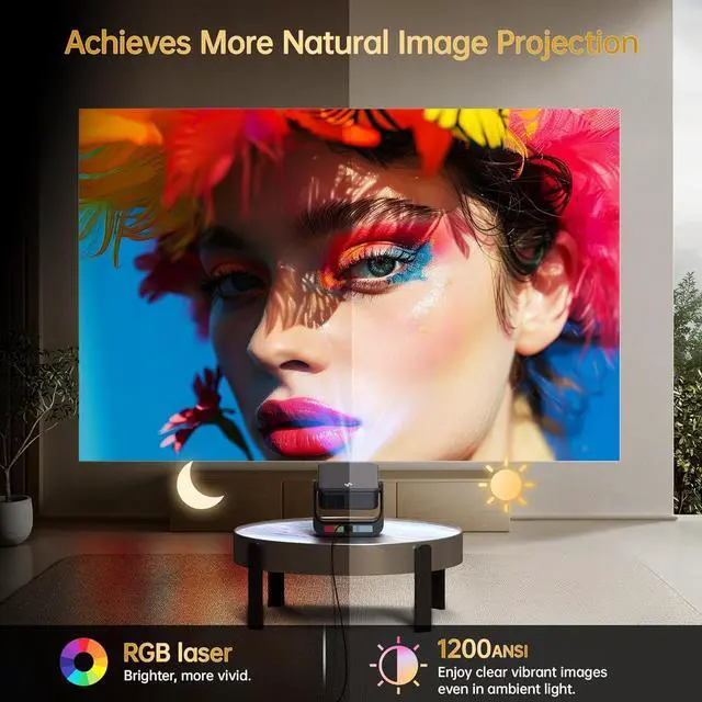 Alt view image 7 of 7 - Buit-in Google TV & Voice ControlSmart Projector with WiFi 6 and Bluetooth, 4K Support Movie Outdoor Projectors Compatible with Netflix/Prime Video/YouTube, Auto Focus Home Proyector 180°Stand