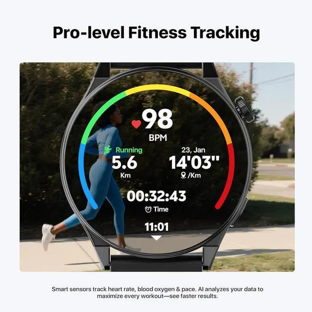 Alt view image 3 of 7 - AI ChatGPT Translator Watch, Fitness Tracking, Heart Rate & Sleep Monitor, OLED Display, Titanium Alloy IP68 Waterproof, Multi-Sport Modes, Black