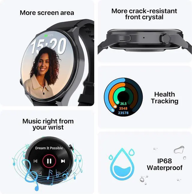 Alt view image 5 of 7 - AI ChatGPT Translator Watch, Fitness Tracking, Heart Rate & Sleep Monitor, OLED Display, Titanium Alloy IP68 Waterproof, Multi-Sport Modes, Black
