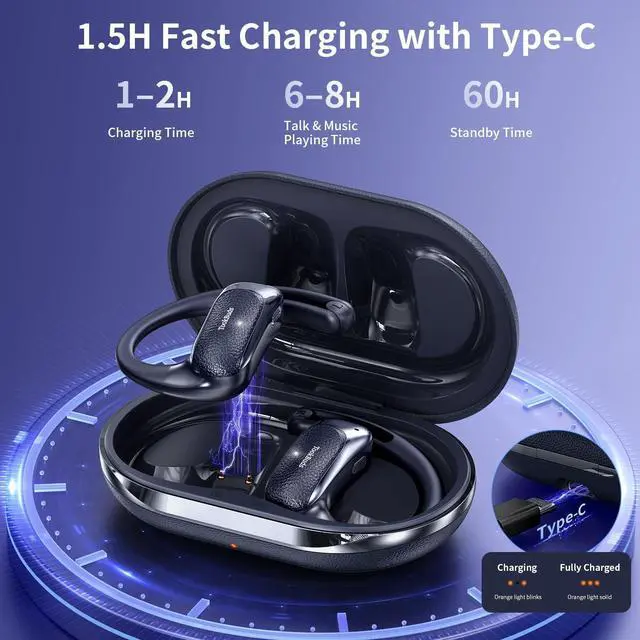 Alt view image 3 of 7 - AI Translation Earbuds Real-Time, 3-in-1 Open-Ear Headphones with 145 Languages & Accents, Bluetooth 5.4 Translator Earbuds, 60H Battery, HD Audio, for Travel Business (Midnight Blue)