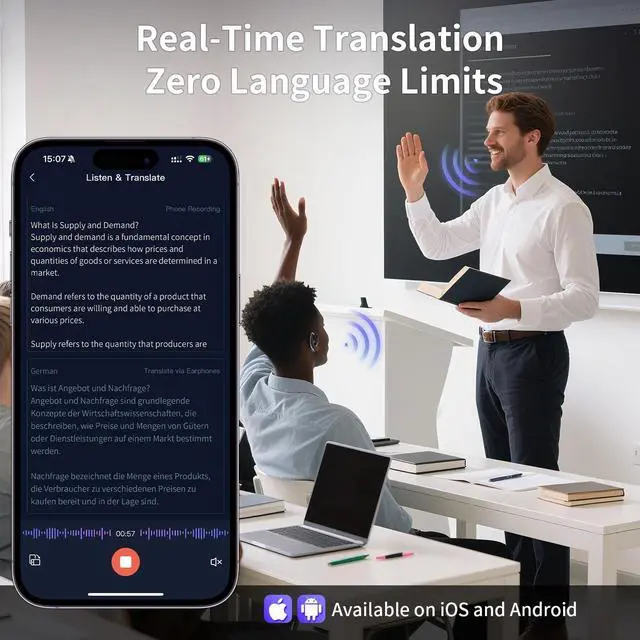 Alt view image 4 of 7 - AI Translation Earbuds Real-Time, 3-in-1 Open-Ear Headphones with 145 Languages & Accents, Bluetooth 5.4 Translator Earbuds, 60H Battery, HD Audio, for Travel Business (Midnight Blue)