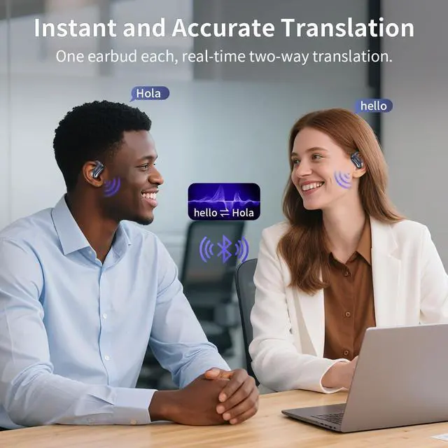 Alt view image 5 of 7 - AI Translation Earbuds Real-Time, 3-in-1 Open-Ear Headphones with 145 Languages & Accents, Bluetooth 5.4 Translator Earbuds, 60H Battery, HD Audio, for Travel Business (Midnight Blue)