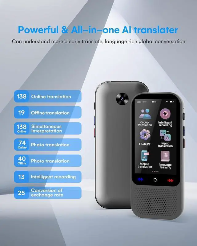 Alt view image 2 of 7 - Language Translator Device No WiFi Needed, Upgraded S80 Pro Ai ChatGpt PortableTranslator with 138 Languages, Real-Time Two-Way Voice Offline/Photo/Translation Device for Travel Business Learning