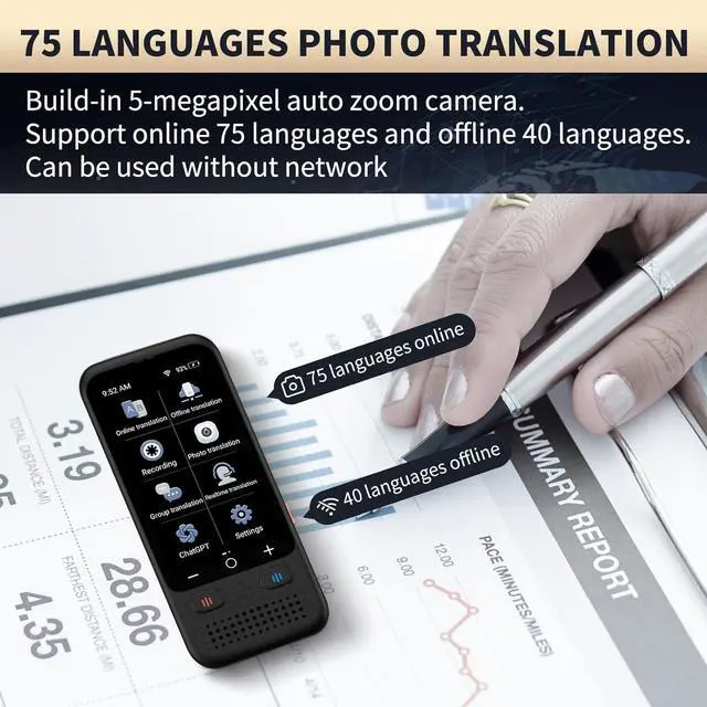 Alt view image 7 of 7 - Language Translator Device, Upgraded ChatGpt AI Translator No WiFi Needed, 150+ Languages Two Way Real-Time Voice Translation, Offline&Recording&Photo Translation for Travel Business Learning