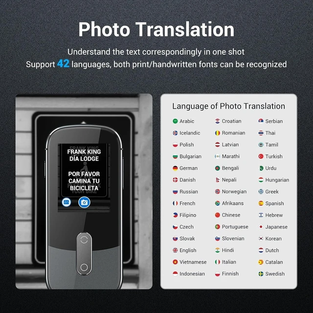 Alt view image 4 of 7 - W09 AI Language Translator, 144 Languages & Accents with Photo/Text Translate, Offline Two-Way, Grey