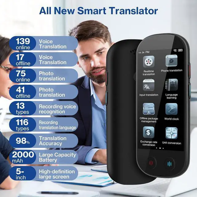 Alt view image 2 of 7 - Language Translator Device, Real-Time 2-Way VoiceTranslation in 139 Languages, Support Offline Mode and Photo Translation, Handheld AI Translator for Travel, Study