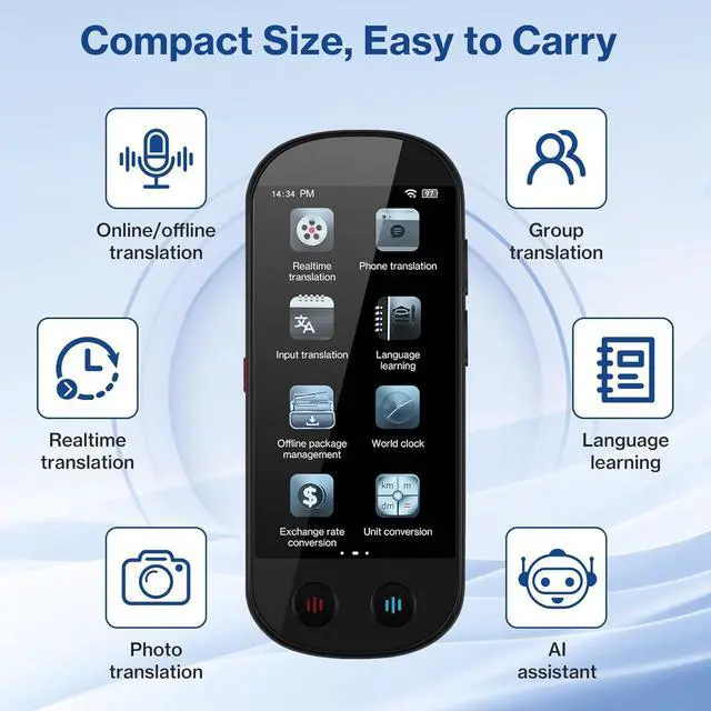 Alt view image 3 of 7 - Language Translator Device, Real-Time 2-Way VoiceTranslation in 139 Languages, Support Offline Mode and Photo Translation, Handheld AI Translator for Travel, Study