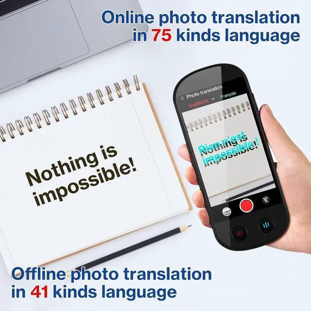 Alt view image 6 of 7 - Language Translator Device, Real-Time 2-Way VoiceTranslation in 139 Languages, Support Offline Mode and Photo Translation, Handheld AI Translator for Travel, Study
