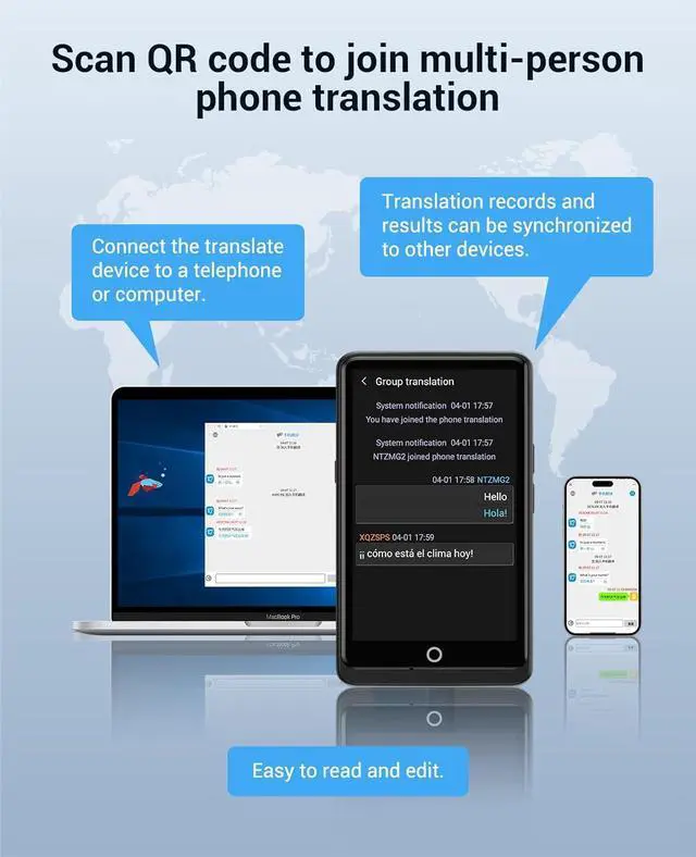 Alt view image 2 of 6 - Language Translator Device,AI Inteligente Translator 2025,Support 139 Languages and Accents Portable Instant Translation with 4.1Screen,Upgraded Chip,16GB Storage Space for Travel Business Learning