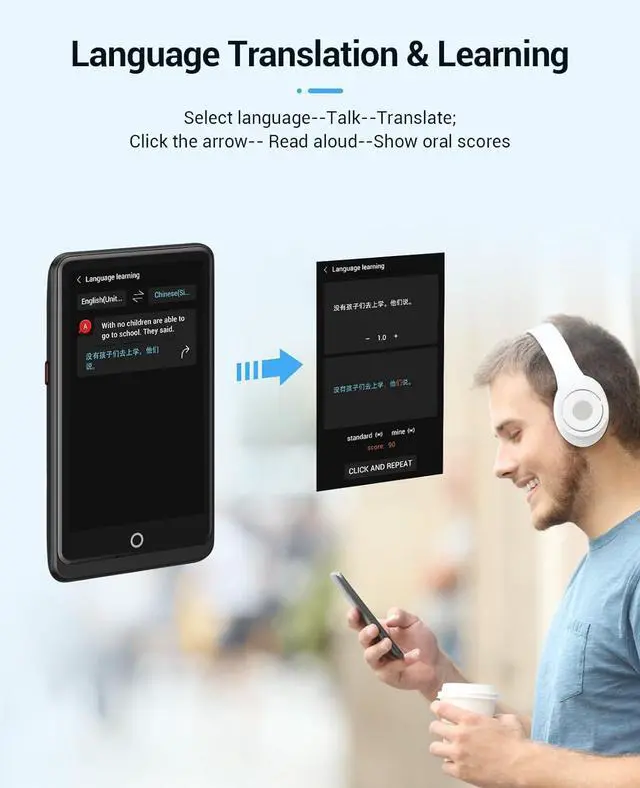 Alt view image 4 of 6 - Language Translator Device,AI Inteligente Translator 2025,Support 139 Languages and Accents Portable Instant Translation with 4.1Screen,Upgraded Chip,16GB Storage Space for Travel Business Learning