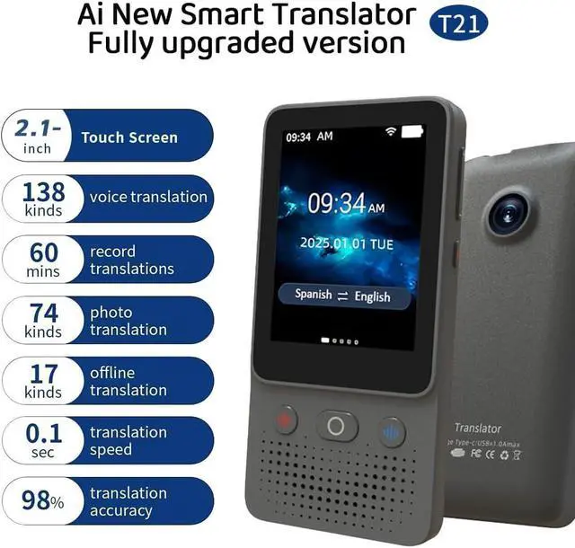 Alt view image 2 of 6 - Language Translator Device, Traductor - 2025 Upgraded ChatGPT AI Translator No WiFi Needed, Instant Two-Way 138 Language Voice Translator, Offline/Recording/Photo Translation for Business Travel Study