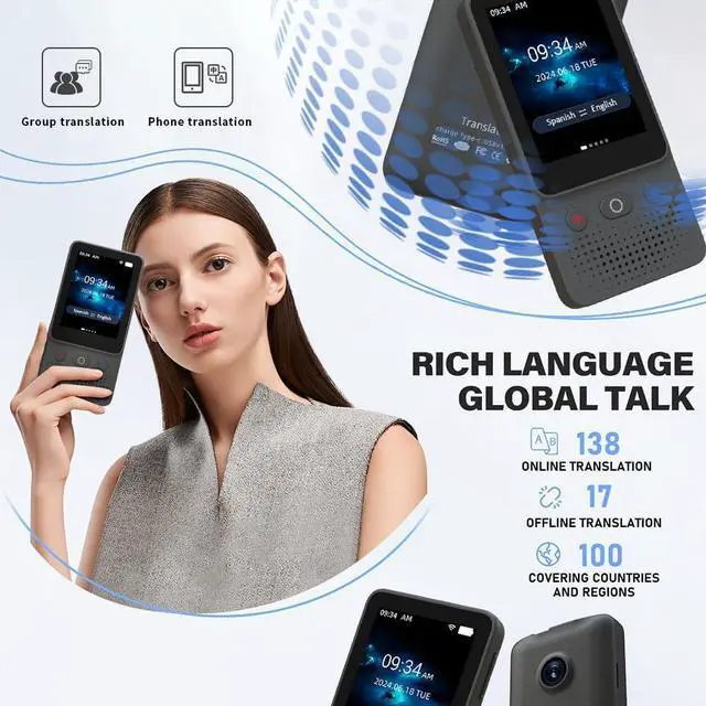 Alt view image 3 of 6 - Language Translator Device, Traductor - 2025 Upgraded ChatGPT AI Translator No WiFi Needed, Instant Two-Way 138 Language Voice Translator, Offline/Recording/Photo Translation for Business Travel Study