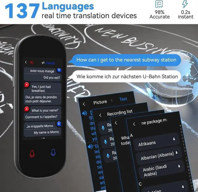 Alt view image 2 of 7 - Language Translator Device No WiFi Needed, 137+ Languages Voice Translator Device Two-Way, Instant Translation Device Real Time Support Offline/Recording/Photo Translation for Travel Business Gift
