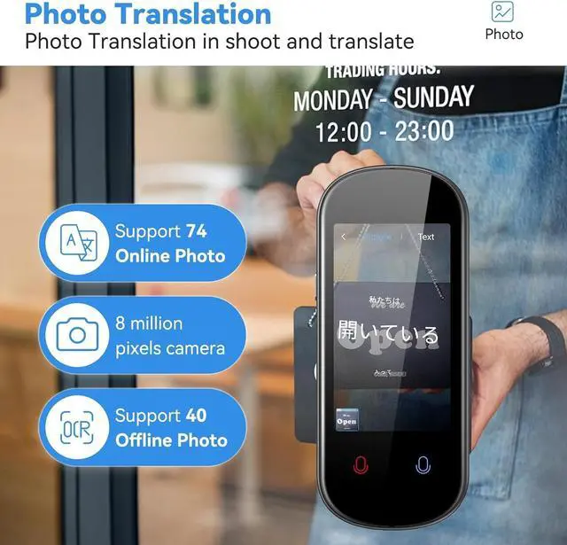 Alt view image 3 of 7 - Language Translator Device No WiFi Needed, 137+ Languages Voice Translator Device Two-Way, Instant Translation Device Real Time Support Offline/Recording/Photo Translation for Travel Business Gift