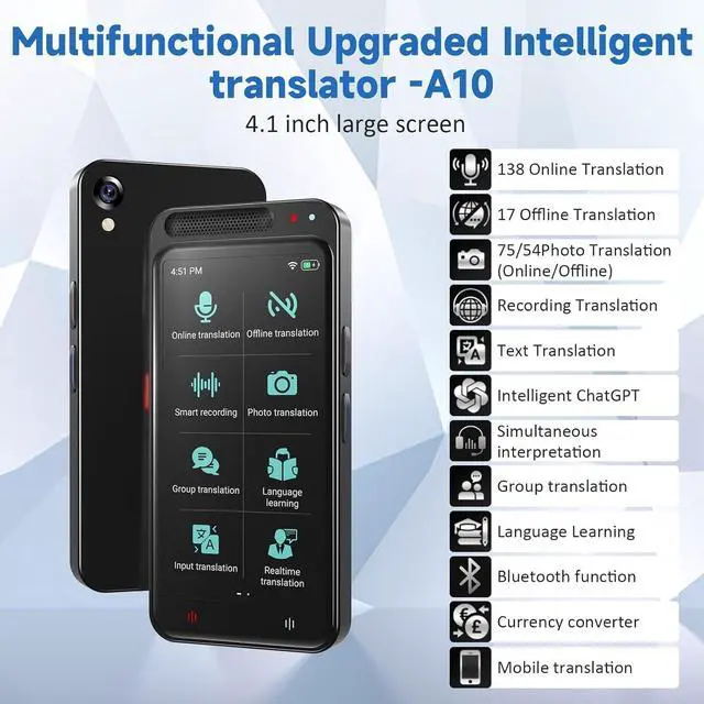 Alt view image 3 of 7 - Language Translator Device 138 Languages Two-Way Instant Translator Device, 4" 1 HD Screen Accuracy Real-time Voice Translation Support Offline&Chatgpt&Record&Photo Translation for Business Travel
