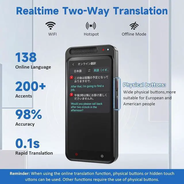 Alt view image 2 of 7 - Language Translator Device 138 Languages Two-Way Instant Translator Device, 4" 1 HD Screen Accuracy Real-time Voice Translation Support Offline&Chatgpt&Record&Photo Translation for Business Travel