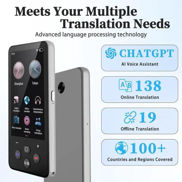 Alt view image 2 of 7 - Language Translator Device, Real Time Translation Device for 138 Languages/Chatgpt/Offline/Recording/Photo Translator, 3.97"Touch Screen, Portable Translator for Business Travel Learning