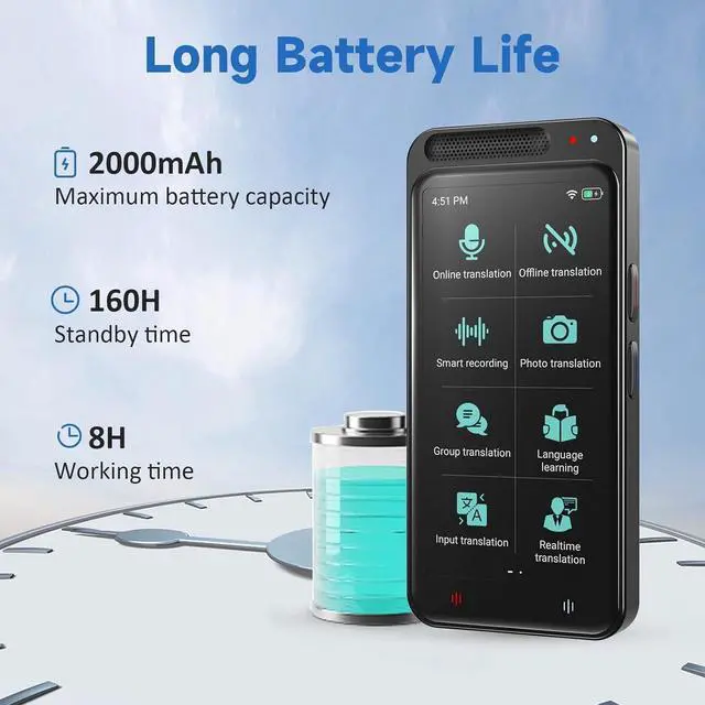 Alt view image 7 of 7 - Language Translator Device 138 Languages Two-Way Instant Translator Device, 4" 1 HD Screen Accuracy Real-time Voice Translation Support Offline&Chatgpt&Record&Photo Translation for Business Travel