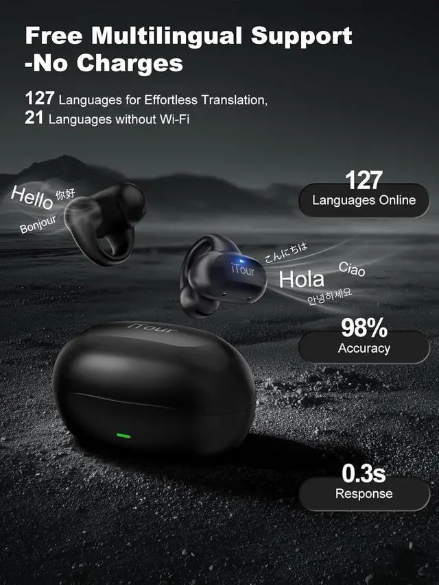 Alt view image 2 of 7 - iTour Z50S Pro Translation Earbuds Real Time, Translator Earbuds 127 Languages, Two Way Language Translator Device with App Lifetime-Free, Open Ear Translation Earphones for Travel Business Learning