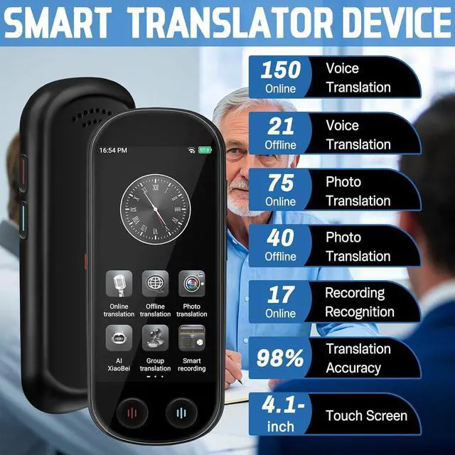 Alt view image 2 of 7 - NICEWIN Language Translator Device - Real Time Translation Device with 150+ Languages, Upgraded Ai Translator No WiFi Needed, Offline Recording Photo Input Translation for Travel Business Learning