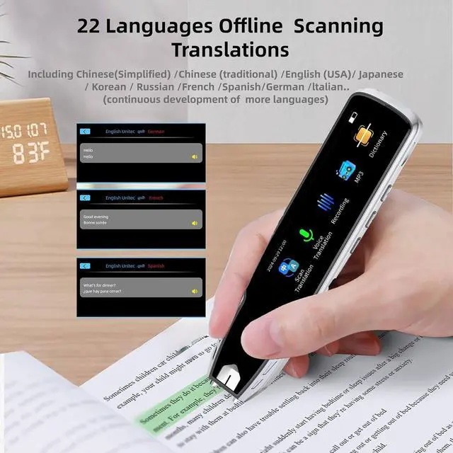 Alt view image 3 of 7 - Translator Pen for Dyslexia & Language Learning - 112 Languages Voice Translation Device with Offline Mode, Text Excerpt & Portable Scan Reader Pen for Kids/Adults (Grey)