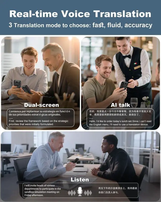 Alt view image 4 of 7 - iTour D-PRO Language Translation Device, Dual Screen Translator Device | 139 Languages | Face-to-Face Bidirection Simultaneous Translation, Instant Voice Translator for Travel, Learning, Business