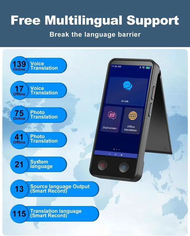 Alt view image 5 of 7 - iTour D-PRO Language Translation Device, Dual Screen Translator Device | 139 Languages | Face-to-Face Bidirection Simultaneous Translation, Instant Voice Translator for Travel, Learning, Business