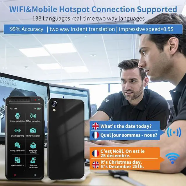 Alt view image 3 of 7 - Language Translator Device 138 Languages Two-Way Instant Translator Device, Accuracy Real-time Voice Translation with 4" 1 HD Screen Support Offline&Chatgpt&Record&Photo Translation