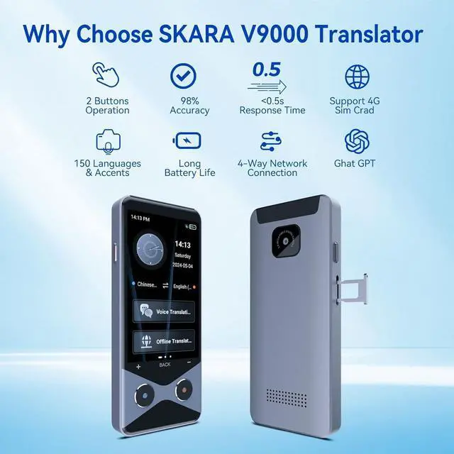 Alt view image 2 of 7 - Language Translator Device No WiFi Needed, 2025 Upgraded Voice Translator Support 4G SIM/AI ChatGPT Two Way Real Time Instant Two-Way 137 Language Translator, Offline/Photo Translation