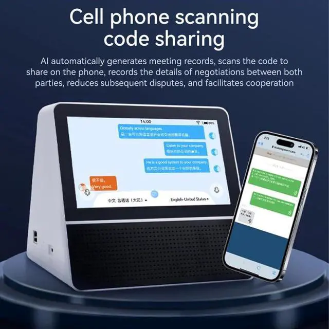 Alt view image 3 of 7 - Language Translator Device with 7 Inch Dual Touchscreen, 2 Way Voice Portable Translator Device with 121 Languages, Wired Desk Translation Device with Pickup Remote for Business