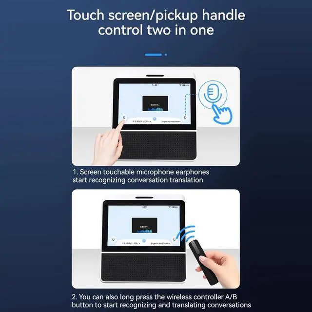 Alt view image 4 of 7 - Language Translator Device with 7 Inch Dual Touchscreen, 2 Way Voice Portable Translator Device with 121 Languages, Wired Desk Translation Device with Pickup Remote for Business