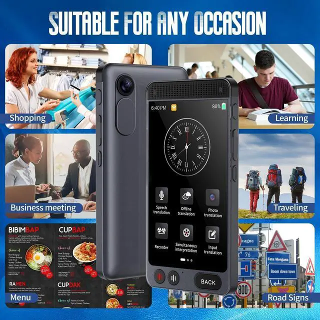Alt view image 7 of 7 - 2025 Language Translator Device, Support 142 Languages and Accents, Two Way Real-Time Voice Translation, Online/Offline/AI/Voice/Photo Translation for Travel, Learning and Business, 2000mA