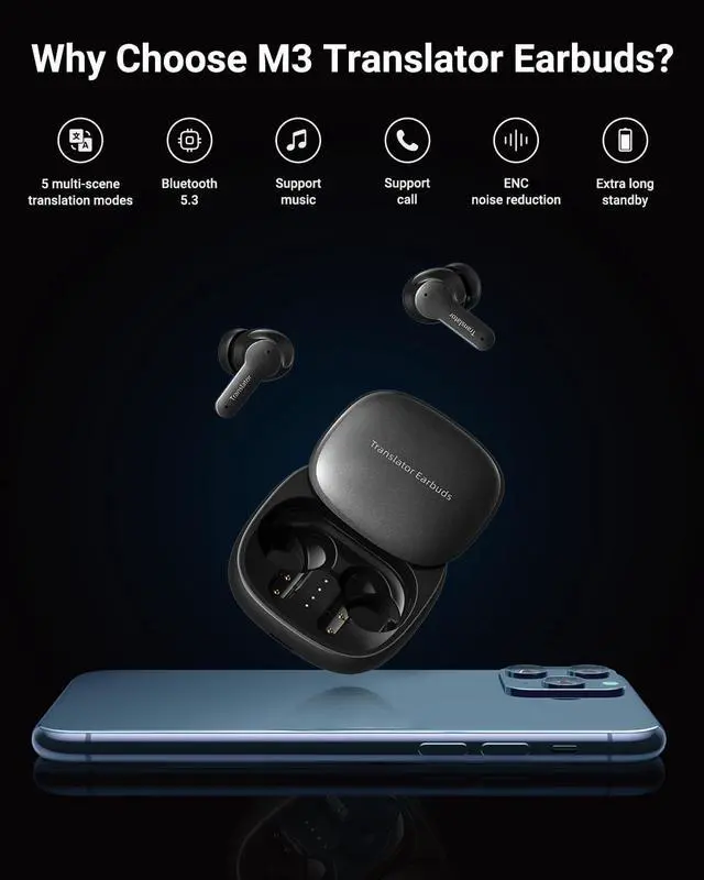 Alt view image 2 of 7 - XUPURTLK Translation Earbuds Real Time for 144 Languages, AI Translator Earbuds for iPhone and Android, 3-in-1 Translation Headphones Translating Earbuds for Travel Business Learning