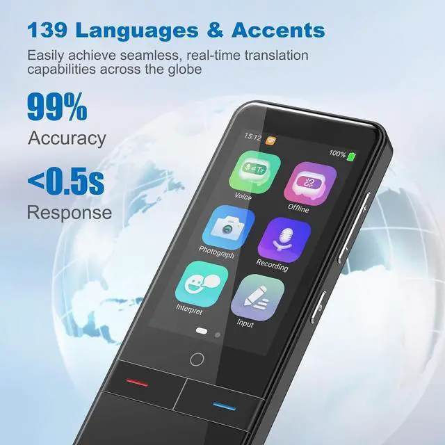 Alt view image 2 of 7 - Language Translator Device, No WiFi Needed Portable Two-Way Instant Translator,High Accuracy Real-Time Translator with 139 Languages Offline Online Photo Translation for Travel, Business, Learning