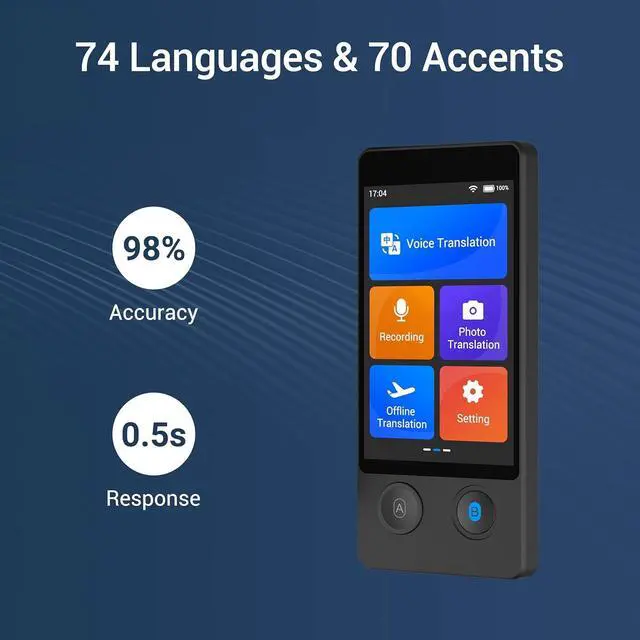 Alt view image 3 of 7 - Offline Language Translator Device [Latest AI Voice Translator - W12] 144 Languages and Accents 97% Accuracy 0.5S Fast Response with 3.7 inch Touchsn Instant Two Way Translation