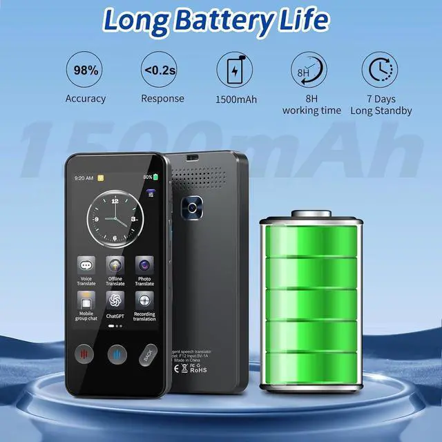 Alt view image 7 of 7 - Language Translator Device, 2025 Latest 143+ Languages Translator, Two-Way AI Voice Instant Translator,Supports Voice/Text/Offline/Photo, for Travel, Business,Study(Black)