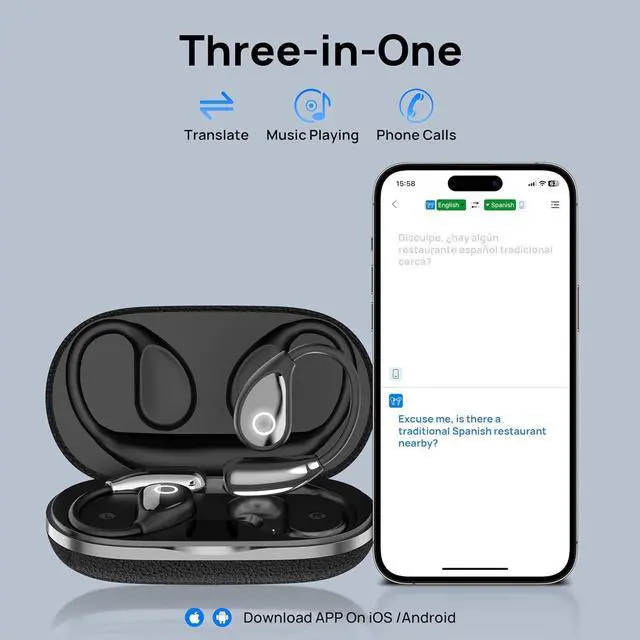 Alt view image 2 of 3 - AI Language Translator Earbuds, OWS Real-Time 3-in-1 Translation Earbuds 144 Languages & Accents, Translation Device for Travel Business LearningBlack
