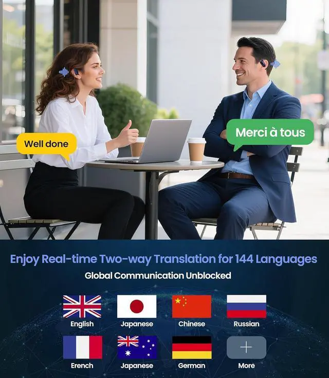 Alt view image 2 of 7 - AI Translation Earbuds Real Time, 3-in-1 Translator Earbuds with 144 Languages and Accents Headphones Translating Device, Open-Ear Wireless Bluetooth Earbuds with Charging Case for iPhone and Android